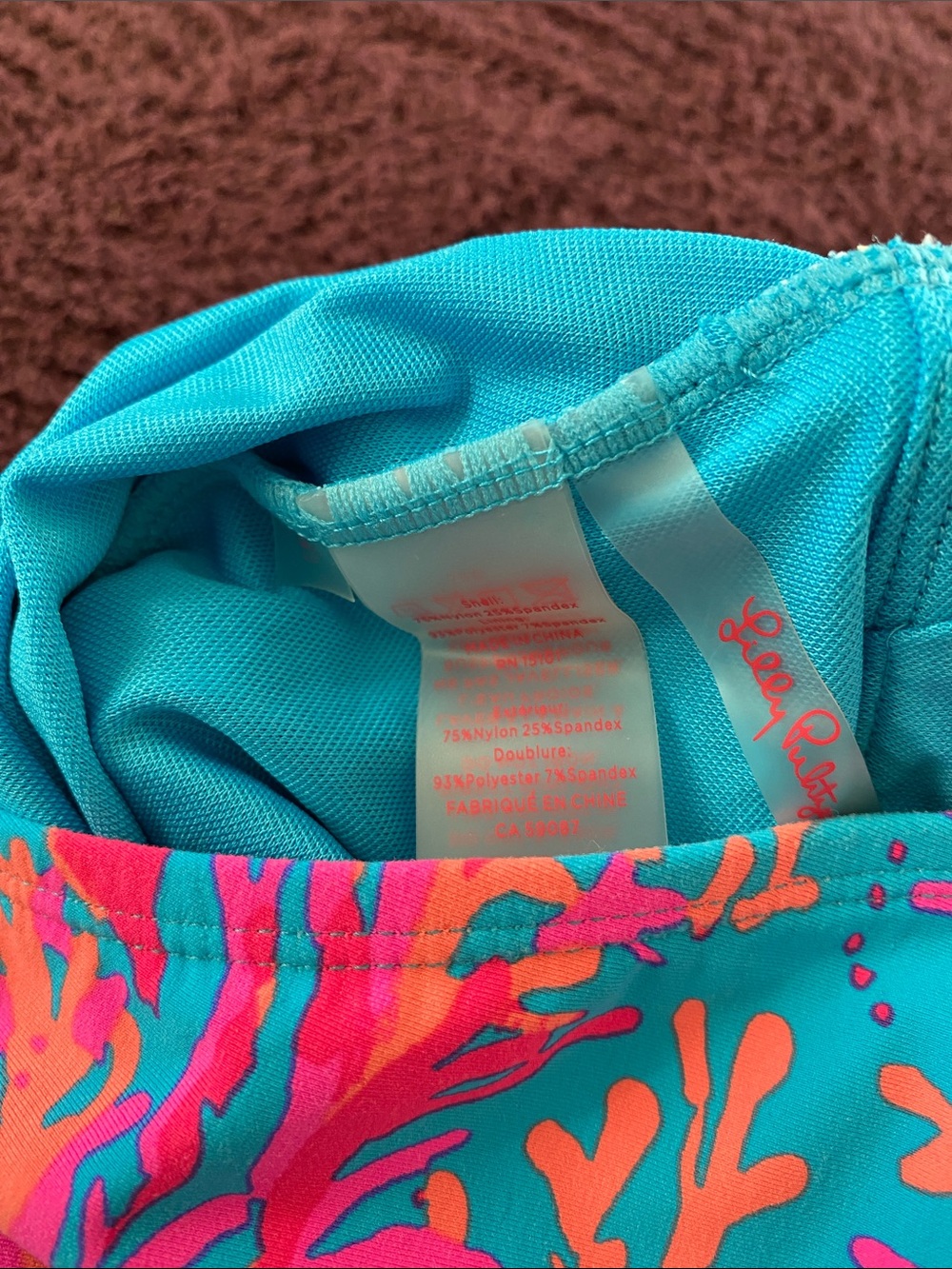 Lilly Pulitzer Turquoise One-Piece Swimsuit with Neon Coral Print - Picture 5 of 6
